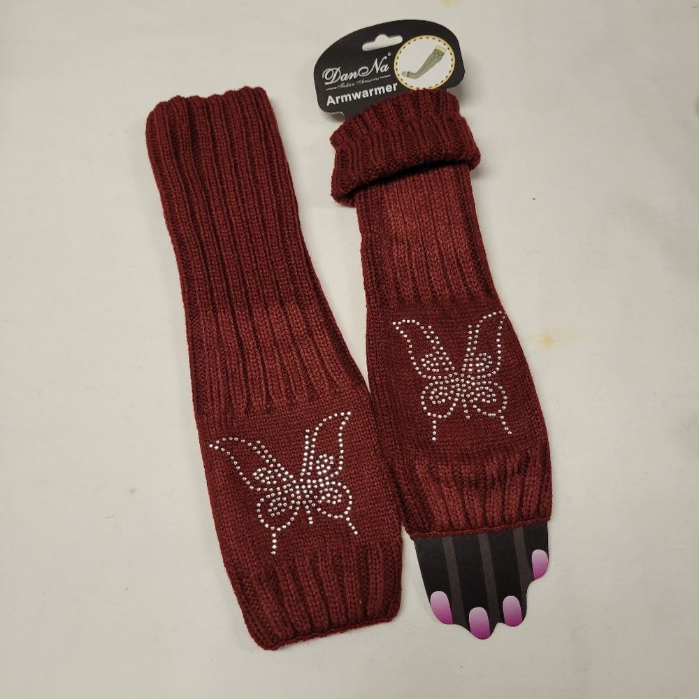 𝅺RED Arm Warmers with Butterfly Motif One Size